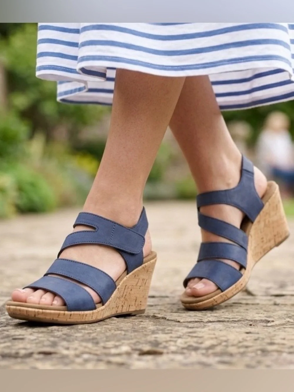Rockport New Briah Platform Wedge Heel Sandals Size 10 Nubuck Leather Blue
